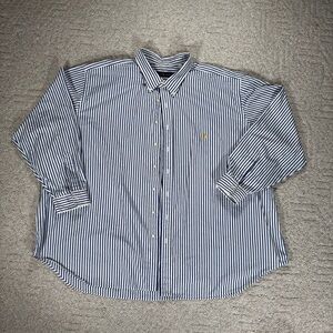 Ralph Lauren Blue White Striped Button Down Shirt Yellow Pony Logo Men’s 5XL